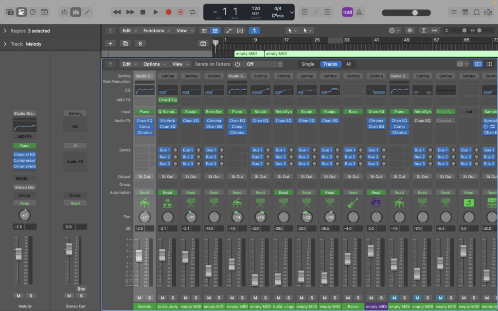 Image of the Volume setup in Logic Pro
